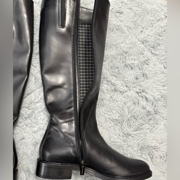 Aquatalia Size 7 Italian Leather Tall Riding Boots In Black Side Zip Equestrian - Picture 13 of 15